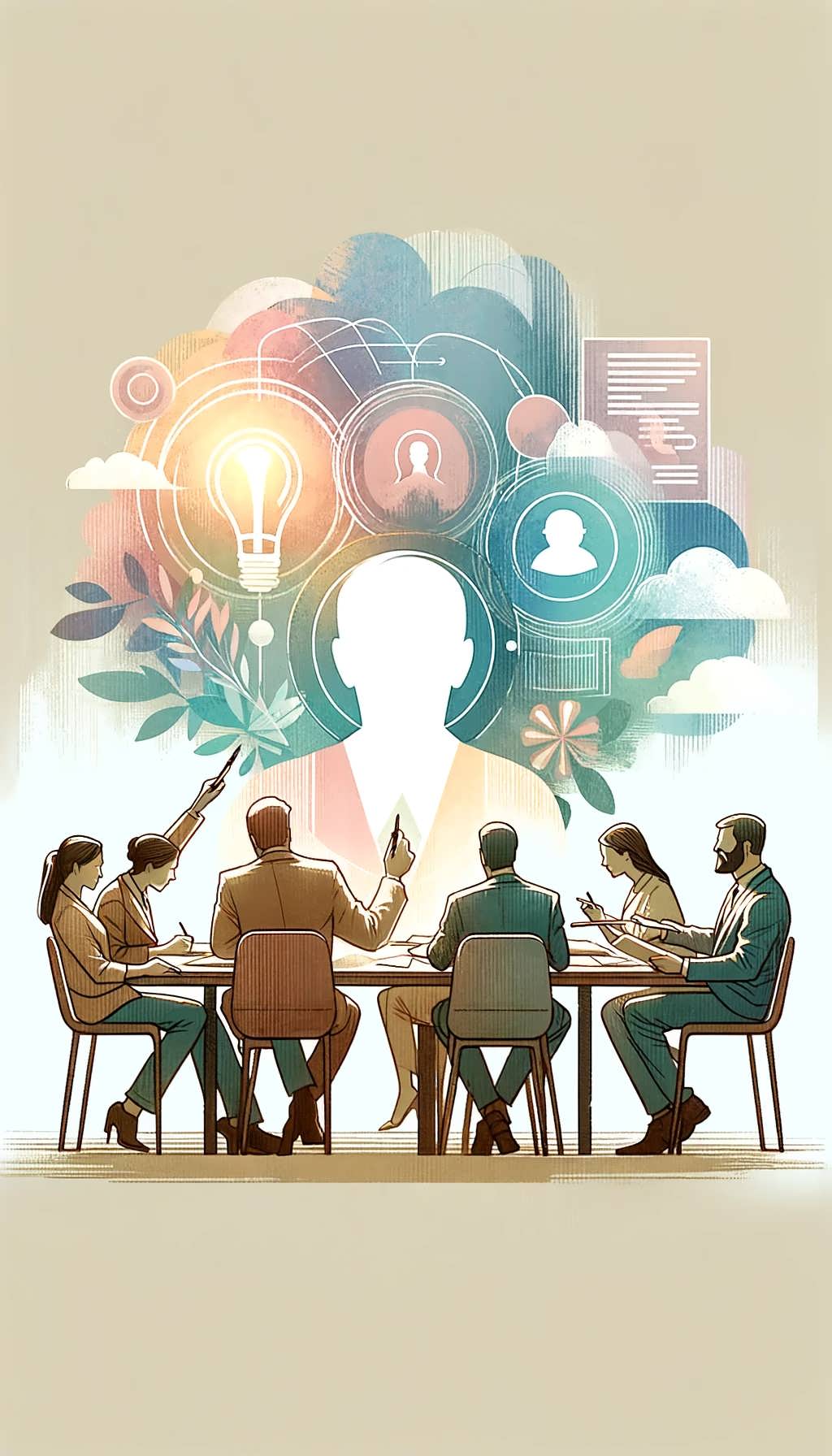 DALL·E-2023-11-30-22.06.06-Create-a-9_16-format-image-for-Step-1_-Development-of-a-Candidate-Persona-without-any-text.-The-image-should-depict-a-collaborative-meeting-or-brains
